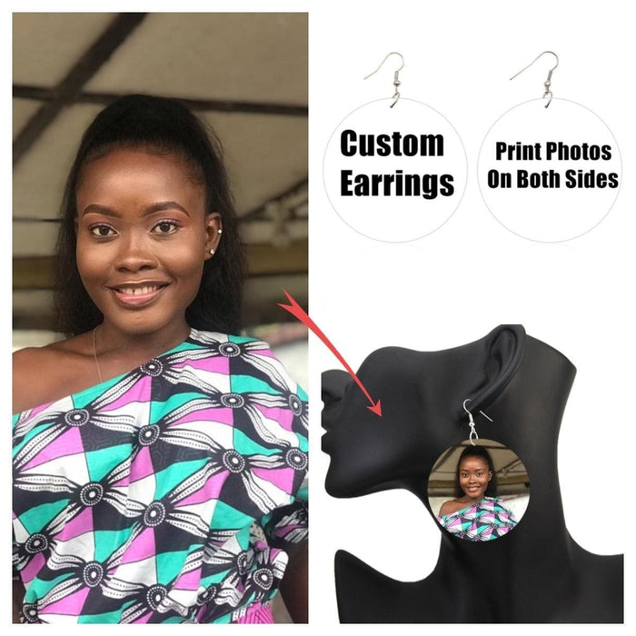 Customizable Wooden Photo Drop Earrings - Express Your Unique Fashion