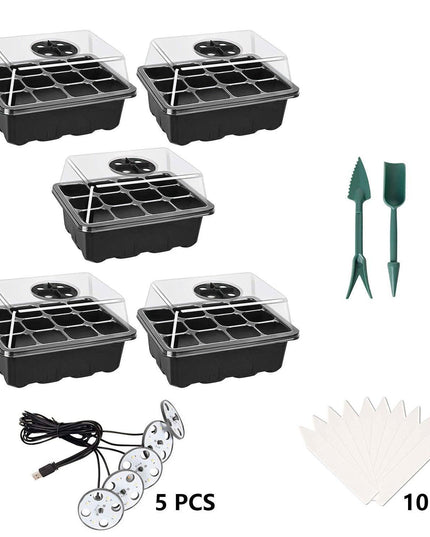 LED Seedling Starter Set with Humidity Control - Complete 5-Tray System for Enhanced Plant Growth