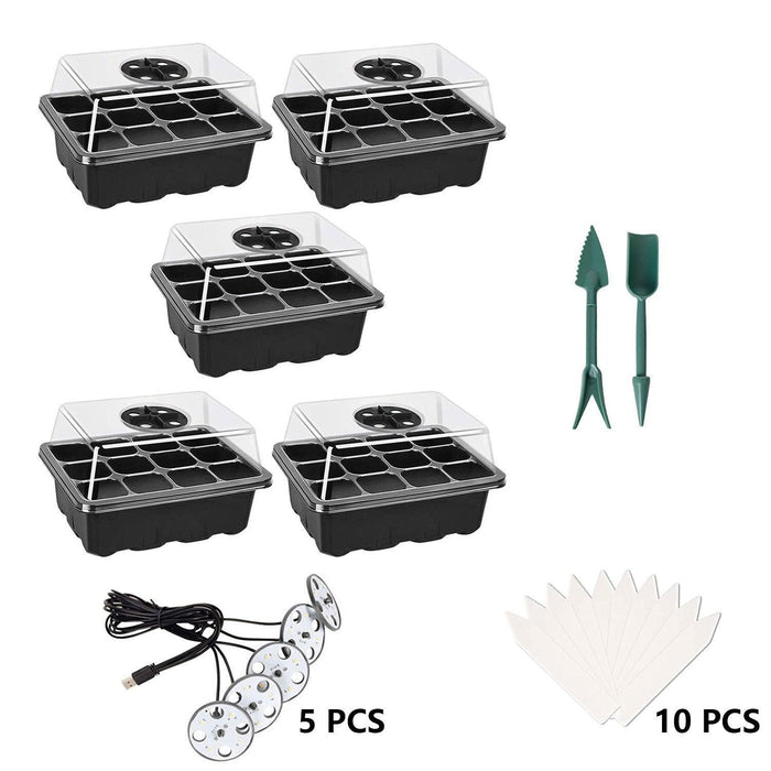 LED Seedling Starter Set with Humidity Control - Complete 5-Tray System for Enhanced Plant Growth