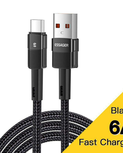 Essager 6A USB-C Charging Cable - Fast Data Transfer & Quick Power Delivery for Huawei P40 Pro, Samsung S21 Ultra, Poco - 66W Rapid Charger