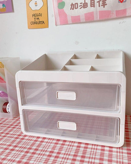 Versatile Stackable Desk Organizer with Drawer and Makeup Brush Holder for a Tidy Workspace