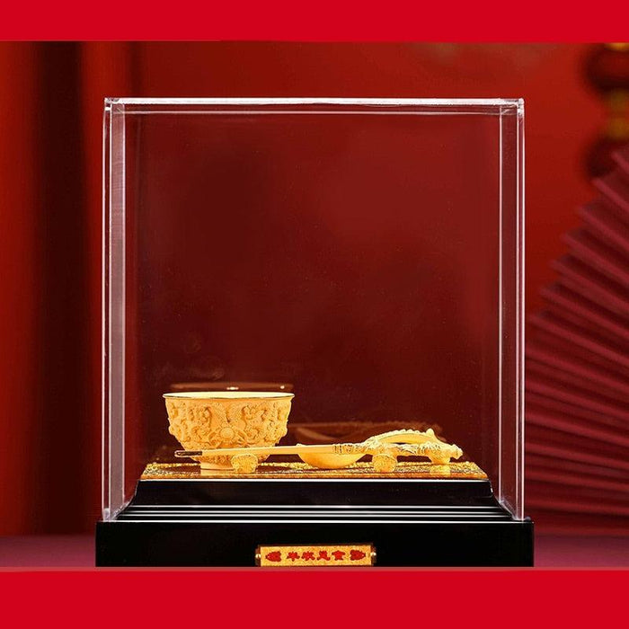 Luxurious Chinese Golden Foil Rice Bowl Set with Customizable Geometric Design