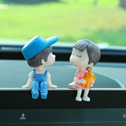 Charming Balloon-Bearing Cartoon Couple Dashboard Decor for Your Vehicle