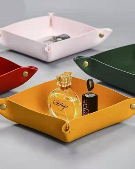 Chic PU Leather Desktop Storage Tray for Stylish Home Organization