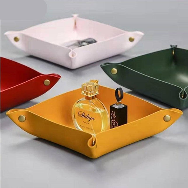 Chic PU Leather Desktop Storage Tray for Stylish Home Organization