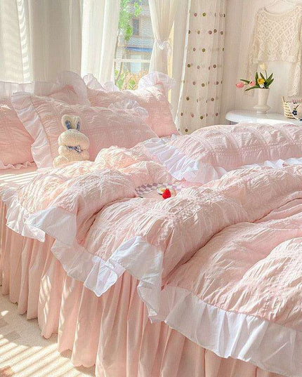 Luxe Double Layer Lace-Embroidered Bedding Set for Ultimate Comfort