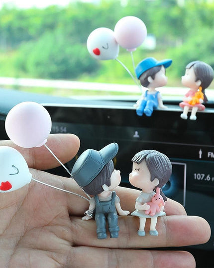 Charming Balloon-Bearing Cartoon Couple Dashboard Decor for Your Vehicle