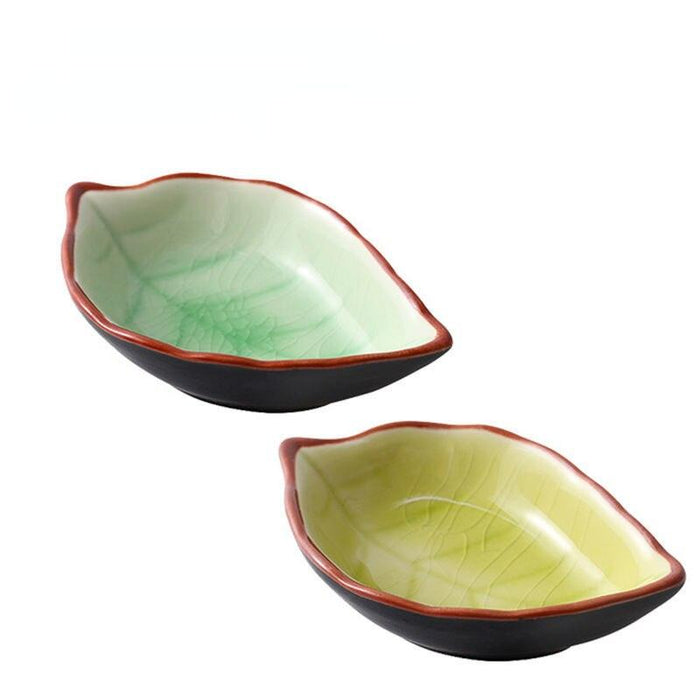 Leaf Design Ceramic Condiment Dishes - Pair