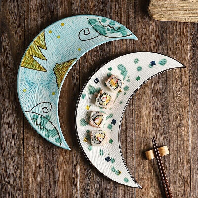 Sophisticated 12 Inch Porcelain Moon Dish: Ideal for Sushi, Desserts, and More!