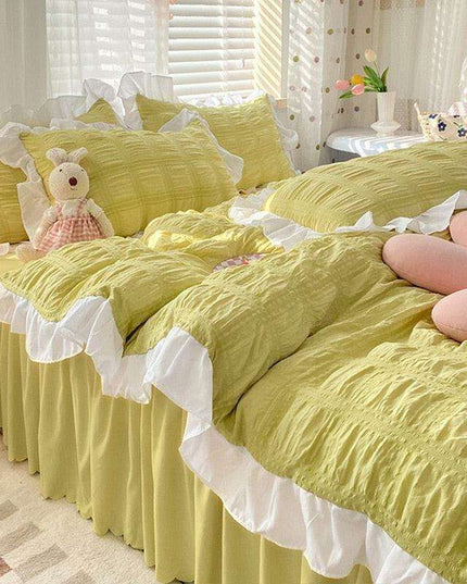 Luxe Double Layer Lace-Embroidered Bedding Set for Ultimate Comfort