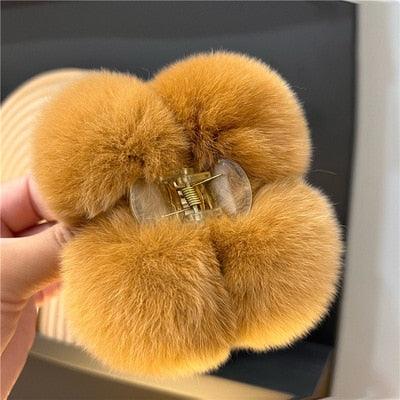 Luxe Rabbit Fur Shark Clip - Chic Hair Claw Accessory