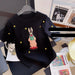 Black Anime Embroidered Knit Top | Women's Short-sleeve Sweater