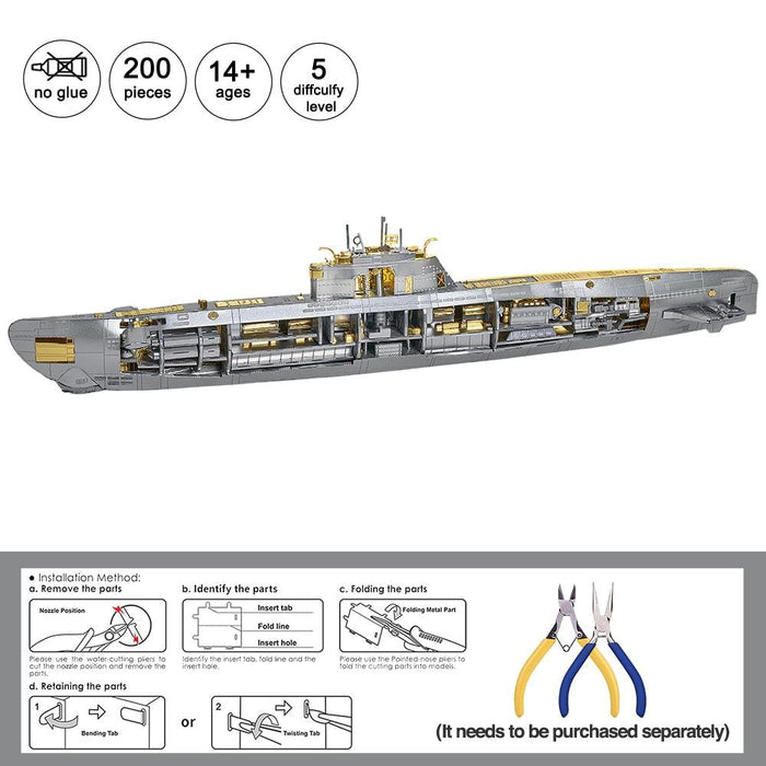 DIY 3D Metal Submarine Model Puzzle Kit for Teens: Creative Brain Teaser Gift