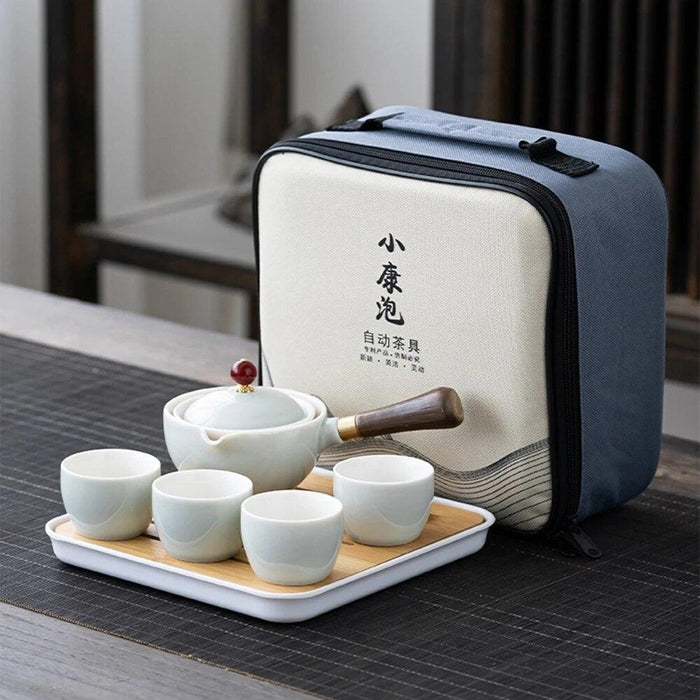 Stone Mill Teapot and Cup Set: Handmade Chinese Tea Ceremony Ensemble with 360° Swivel Feature - Exquisite Tea Lover's Gift.