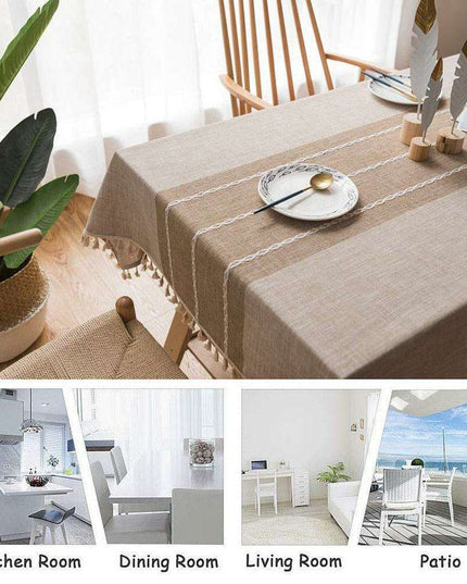 Chic Tassel-Trimmed Premium Linen Table Cover