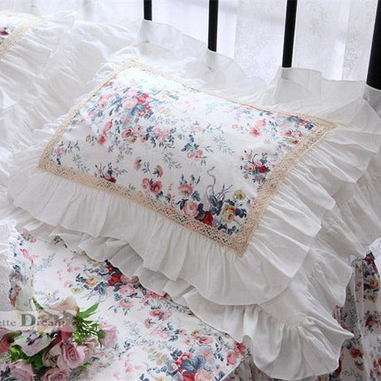 Elegant European Lace Ruffle Pillowcase - Classic White Luxury