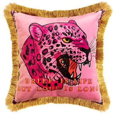 Chic Reversible Velvet Cushion Cover Featuring Pink Leopard and Tiger Print - Stylish Accent for Modern Decor