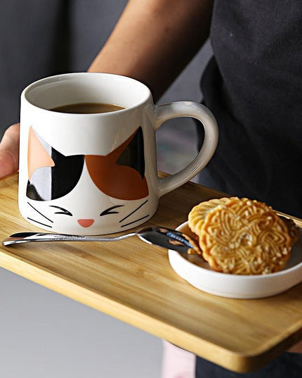 Adorable Cat-Inspired Ceramic Mug Set with Matching Spoon and Lid