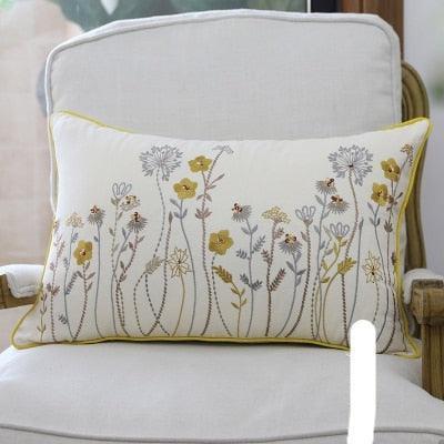 Chic European Garden Floral Embroidered Cotton Cushion Cover - Classic Home Decor Accent