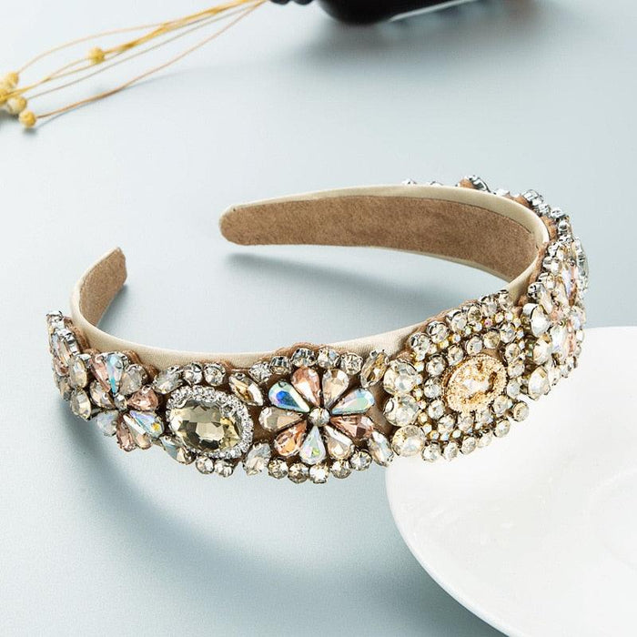 Opulent Botanica Baroque Crystal-Embellished Headband with Floral Glass Accents