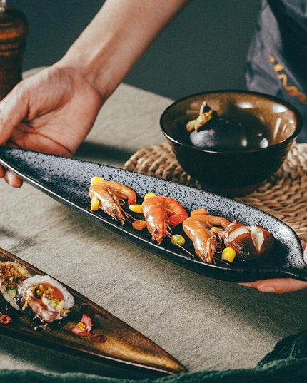 Elegant Japanese Leaf-Design Sushi Plate Collection for Gourmet Dining