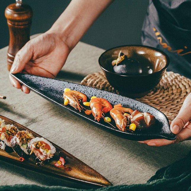 Elegant Japanese Leaf-Design Sushi Plate Collection for Gourmet Dining