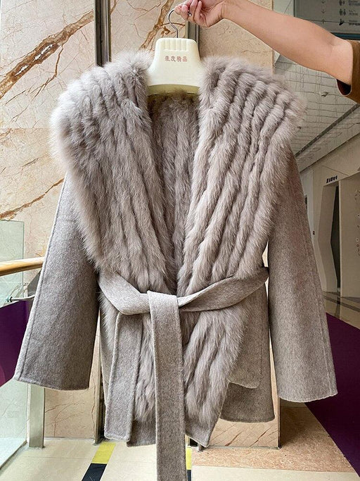 Luxurious Women's Fox Fur-Trimmed Wool and Cashmere Hooded Coat