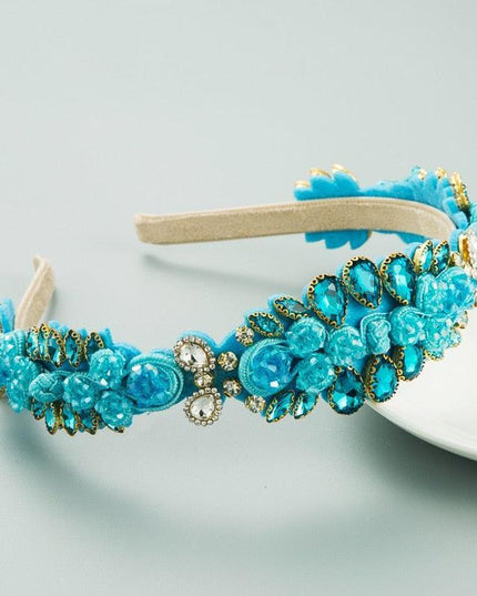 Sparkling Blue Rhinestone Turban Headband - Chic Hair Accessory for Effortless Elegance