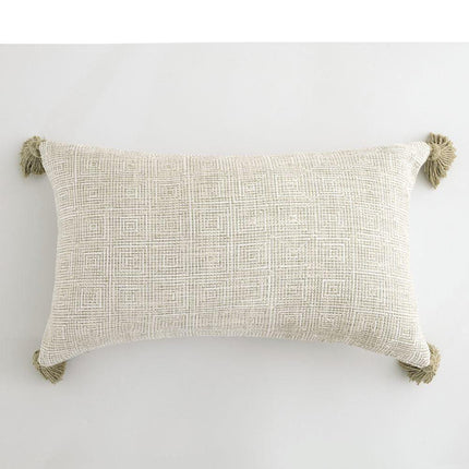 Chic Cream White Reversible Tassel Pillow Cover with Stylish Patterns