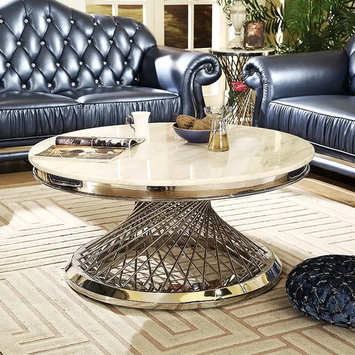 Luxury gold stainless steel frame round marble top coffee table for living room sofa center tables furniture Très Elite