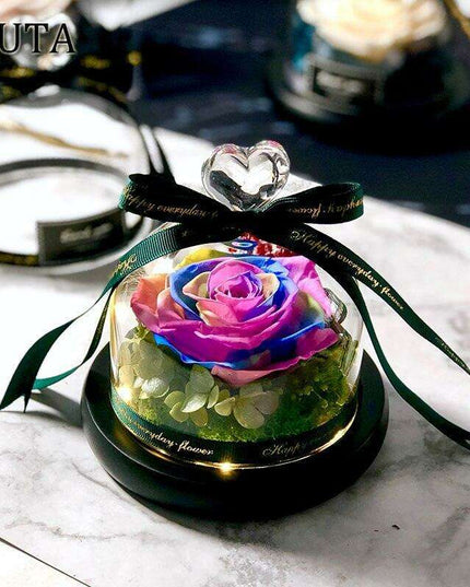 Eternal Romance - Glass Enchantment with Preserved Roses and LED Lights