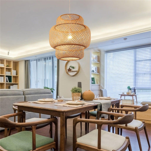 Eco-Friendly Bamboo Art Chandelier - Hand-Woven Pendant Light for Versatile Home Decor
