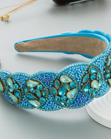 Sparkling Blue Rhinestone Turban Headband - Chic Hair Accessory for Effortless Elegance