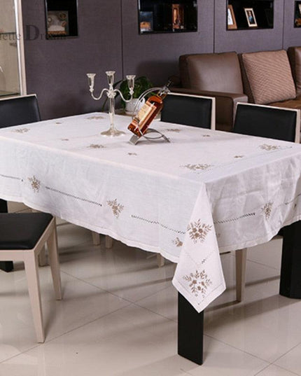 Elegant Embroidered Cotton Round Tablecloth - Luxurious Style for Home & Events