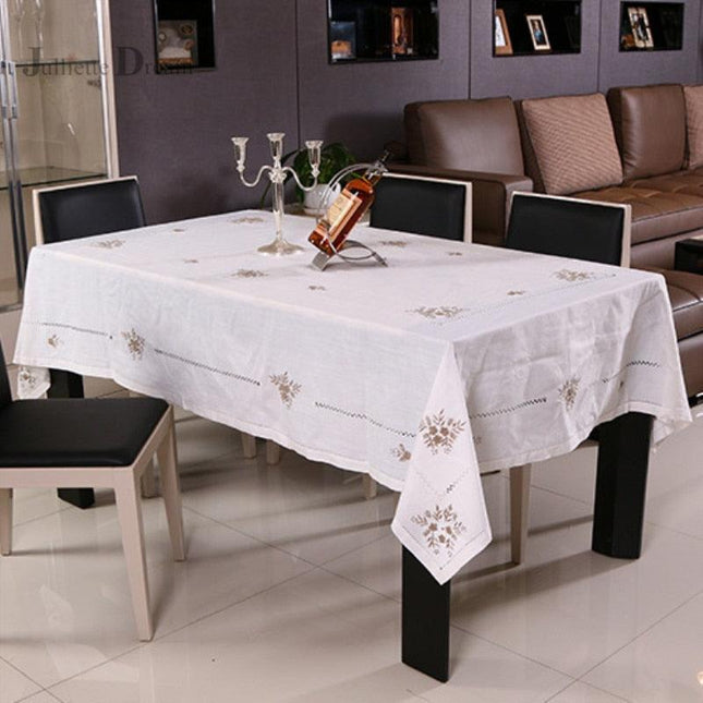 Elegant Embroidered Cotton Round Tablecloth - Luxurious Style for Home & Events