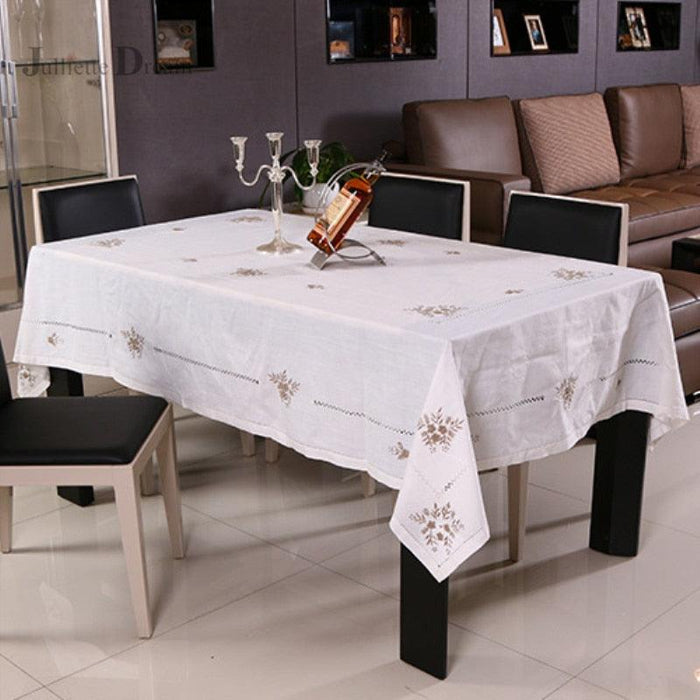 Elegant Cotton Tablecloth with Intricate Embroidery - Premium Fabric for Home & Wedding Decor