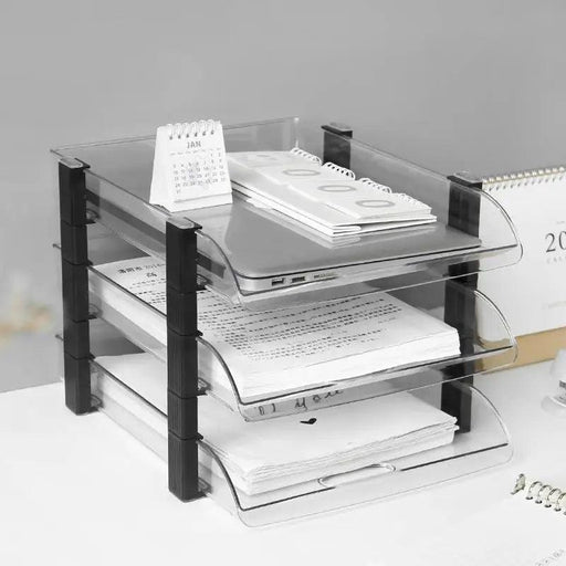 Efficient Plastic A4 File Organizer with 2/3-Layered Bookshelf for Office Desk Storage and Workspace Optimization