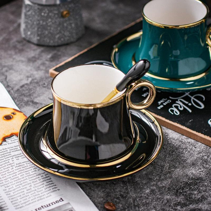 Gold Foil Ceramic Tea Mug with Mediterranean Floral Design