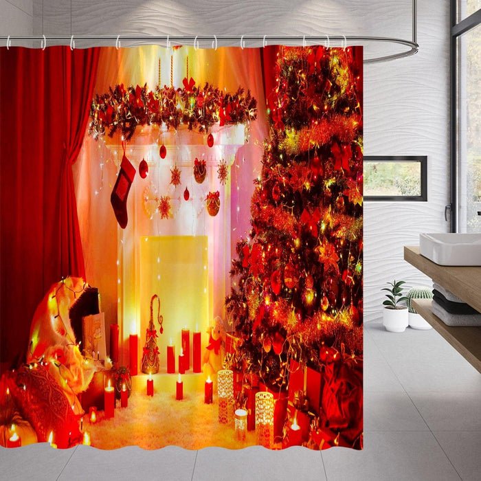 Festive Christmas Shower Curtain Set with Holiday Charm - Premium Bathroom Decor Collection