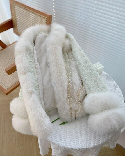 Chic Elegance: Fox Fur Coat with Lace Detail for Winter Glamour