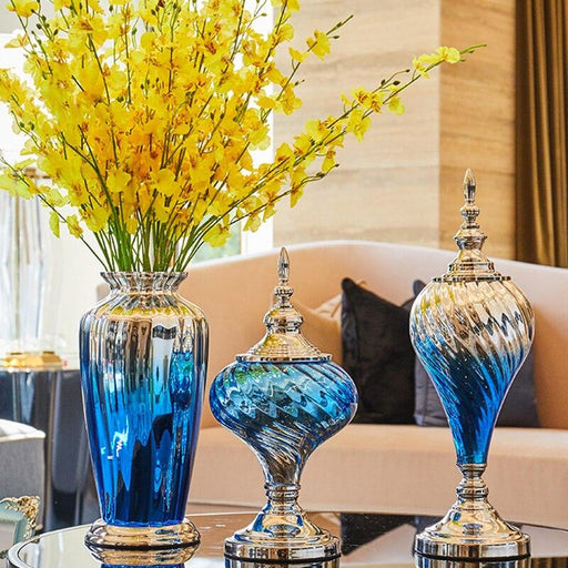 Light Luxury Gradient Sapphire Blue Glass Vase Nordic Decoration Home Desktop Crafts Ornament Flower Vase Living Room Decoration-0-Très Elite-A-17x35cm-Vase-Très Elite