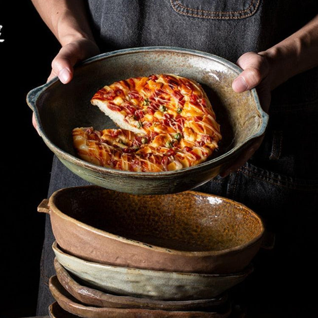 Serenity Zen Garden Handcrafted Wood-Fired Pottery Platter - Rustic Artisan Dinnerware