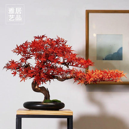 Stunning Lifelike Red Maple Bonsai Tree - Exquisite Desk Ornament