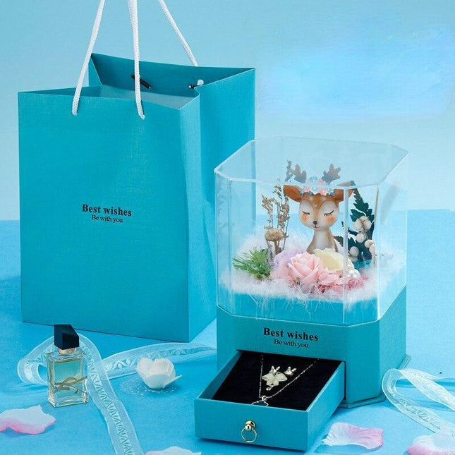 Eternal Elegance Deer Jewelry Box - Handcrafted Rose Keepsake Chest