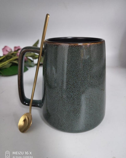 Vintage European Ceramic Coffee Mug Set with Spoon - 700ml for Tea and Hot Beverages