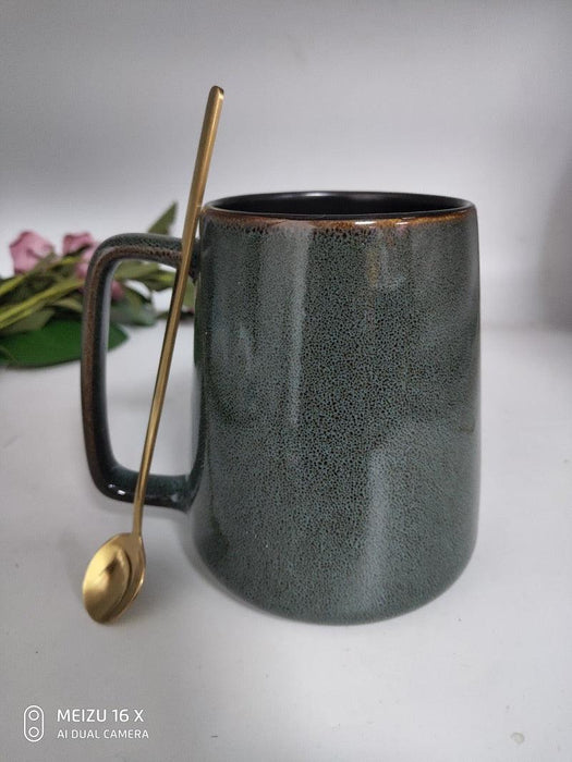 European Retro Ceramic Mug Set with Spoon - 700ml Capacity for Hot Drinks