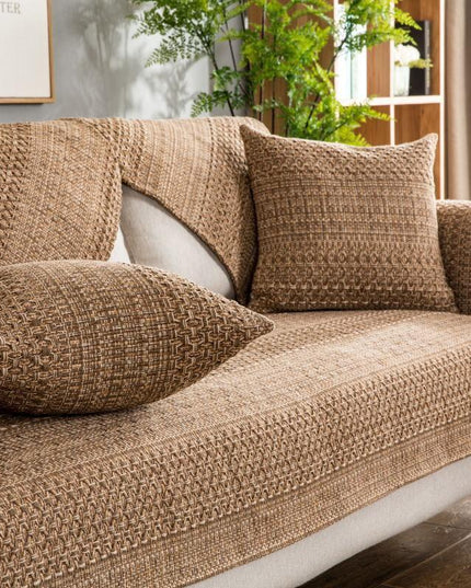 Stylish 3D Cotton Sofa Slipcover Set with Matching Pillowcase and Armrest Towel