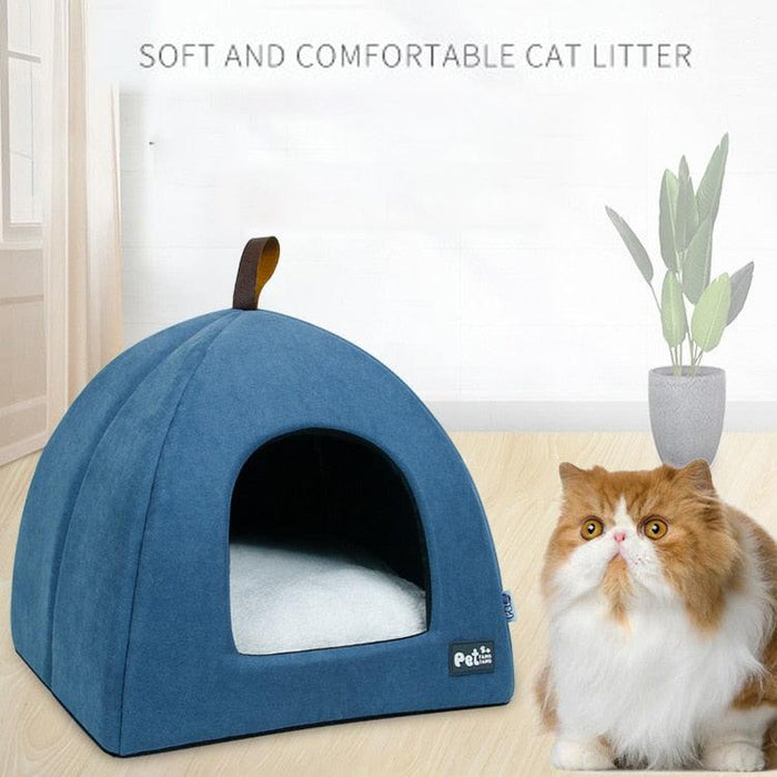 Cozy Velvet Retreat - Plush Mini Tent Bed for Small Pets
