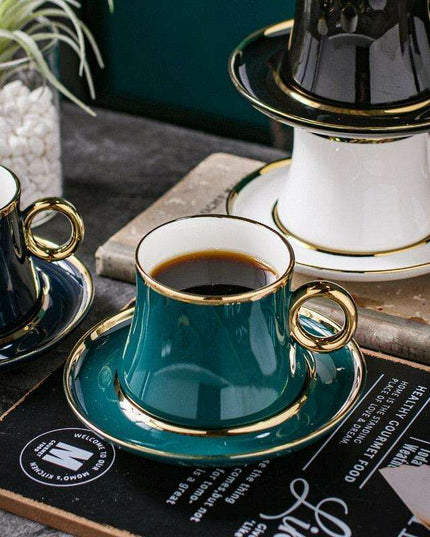 Elegant Mediterranean Floral Tea Mug with Gold Detailing