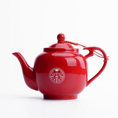 Elegant Red Ceramic Chinese Wedding Tea Ceremony Set - Exquisite Teapot and Teacups for Memorable Celebrations